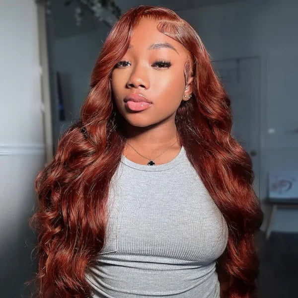 Put On & Go Reddish Brown Glueless Lace Closure Wig 6x5 Pre-Cut Lace Human Hair Wig