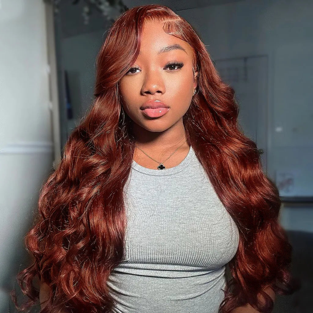 Put On & Go Reddish Brown Glueless Lace Closure Wig 6x5 Pre-Cut Lace Human Hair Wig