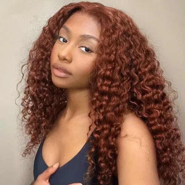 Reddish Brown Color Deep Wave HD Lace Front Wig Trendy Color