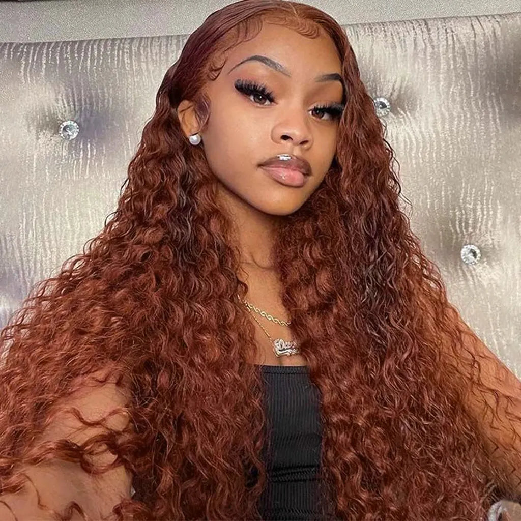 Reddish Brown Color Deep Wave HD Lace Front Wig Trendy Color