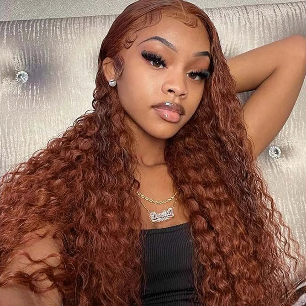 Reddish Brown Color Deep Wave HD Lace Front Wig Trendy Color