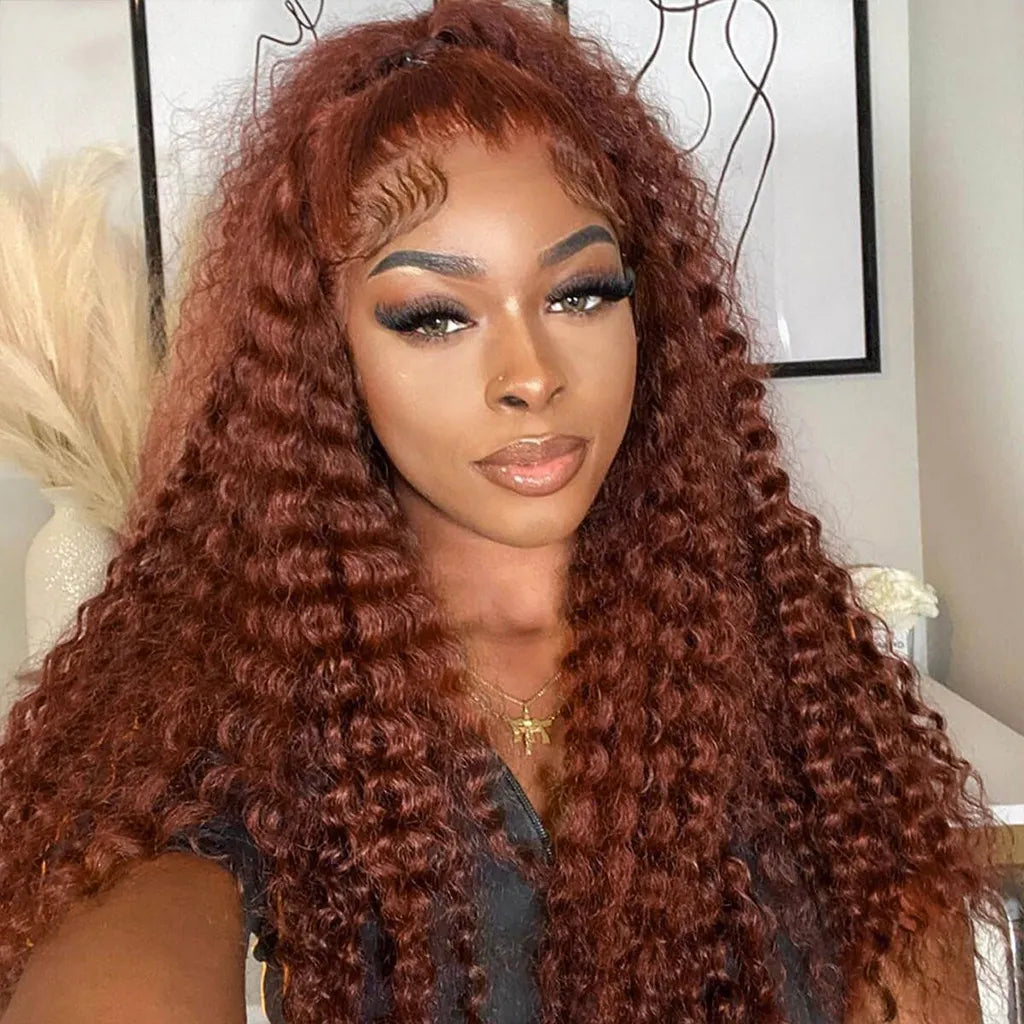 Reddish Brown Color Deep Wave HD Lace Front Wig Trendy Color