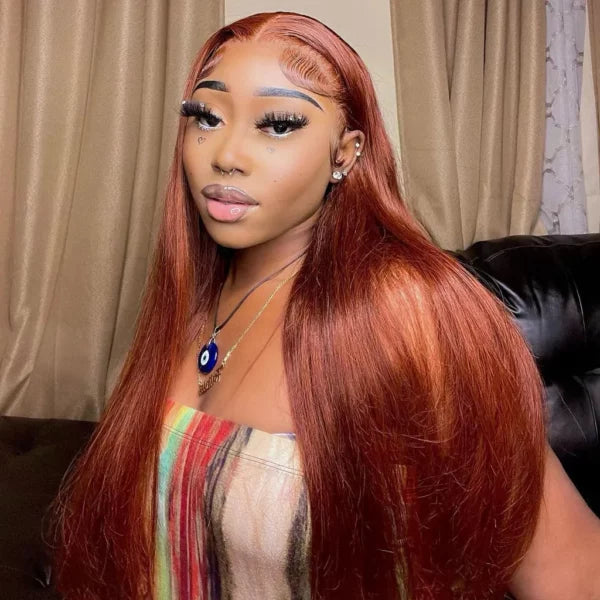 Reddish Brown #33 Color Straight 6x5 13x4 Glueless Lace Wig HD Lace Wig 180% Density