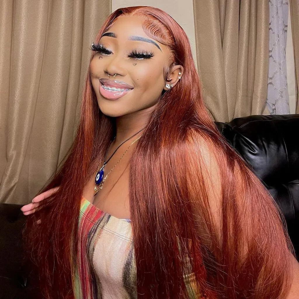 Reddish Brown #33 Color Straight 6x5 13x4 Glueless Lace Wig HD Lace Wig 180% Density