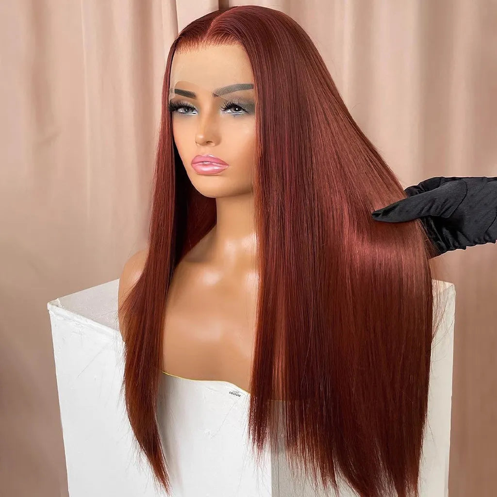 Reddish Brown #33 Color Straight 6x5 13x4 Glueless Lace Wig HD Lace Wig 180% Density
