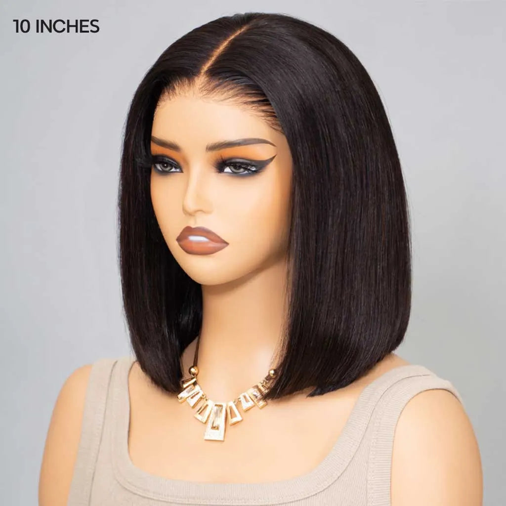 Pre-Bleached Knots Ready To Go Glueless Straight Bob Wig Pre-Cut 6x5 HD Lace Wig