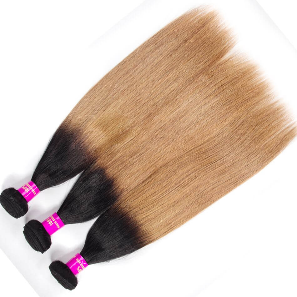Best Quality Straight Hair Color T1b/27 Honey Blonde 3/4 Bundles Virgin Brazilian Straight Hair