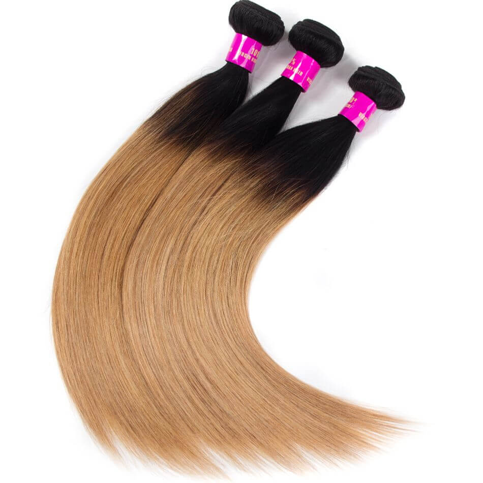 Best Quality Straight Hair Color T1b/27 Honey Blonde 3/4 Bundles Virgin Brazilian Straight Hair