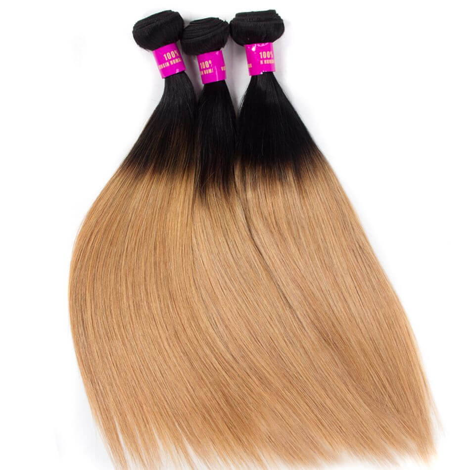 Best Quality Straight Hair Color T1b/27 Honey Blonde 3/4 Bundles Virgin Brazilian Straight Hair