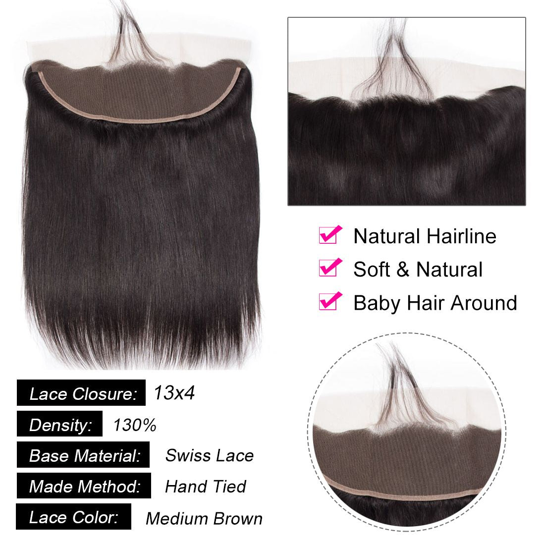 Tinashe Hair Brazilian Straight Lace Frontal Closure 13*4 Straight Human Hair Lace Frontal With Baby Hair