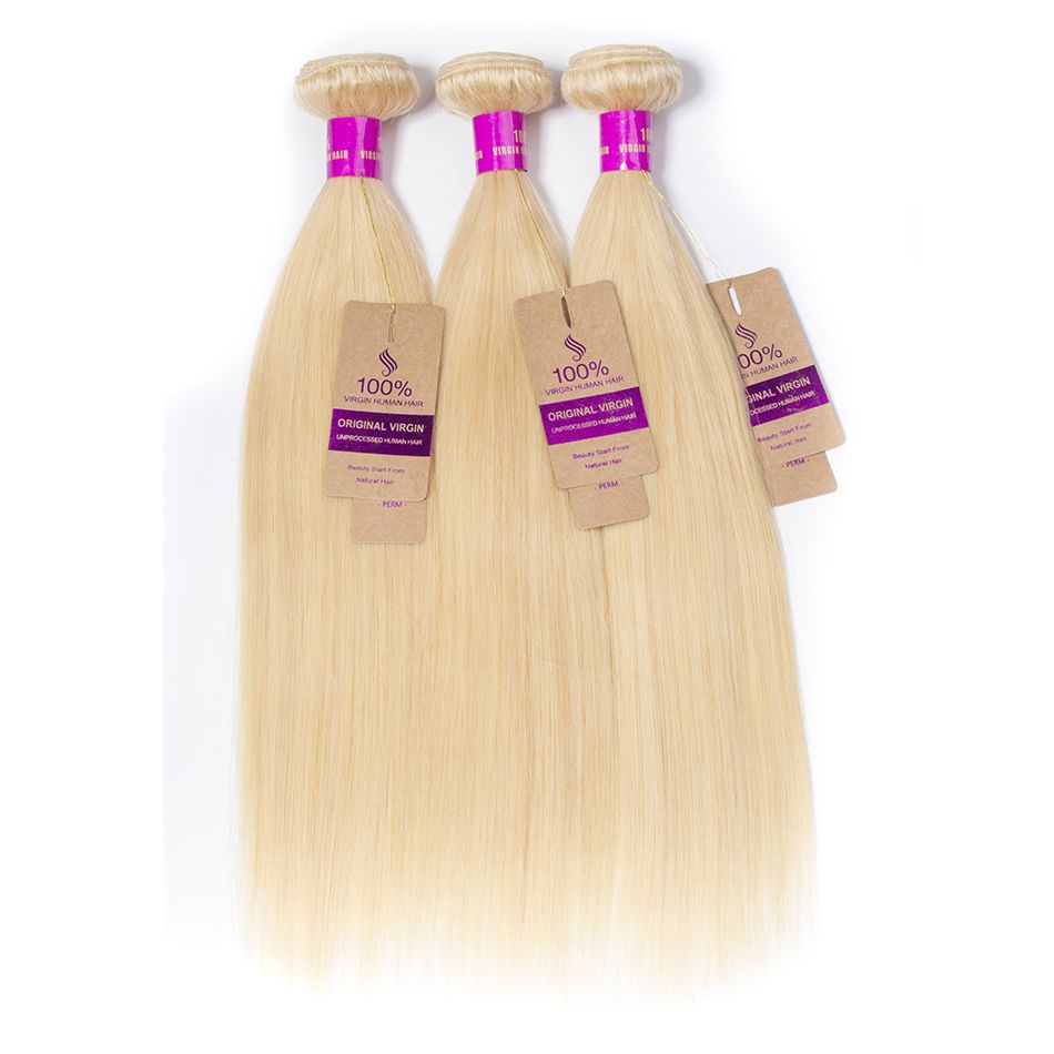 Curlymuse Hair Blonde Hair Bundles With Frontal Brazilian 3 Bundle Straight Hair With Frontal Lace Closure