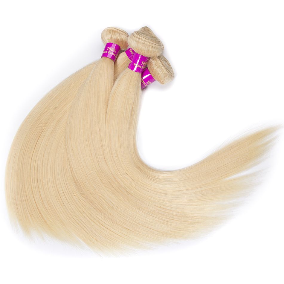 Curlymuse Hair Blonde Hair Bundles With Frontal Brazilian 3 Bundle Straight Hair With Frontal Lace Closure