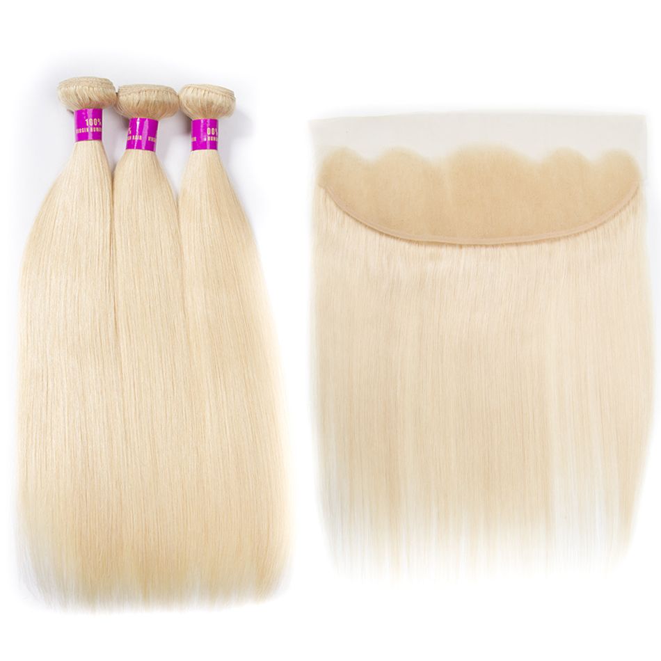 Curlymuse Hair Blonde Hair Bundles With Frontal Brazilian 3 Bundle Straight Hair With Frontal Lace Closure