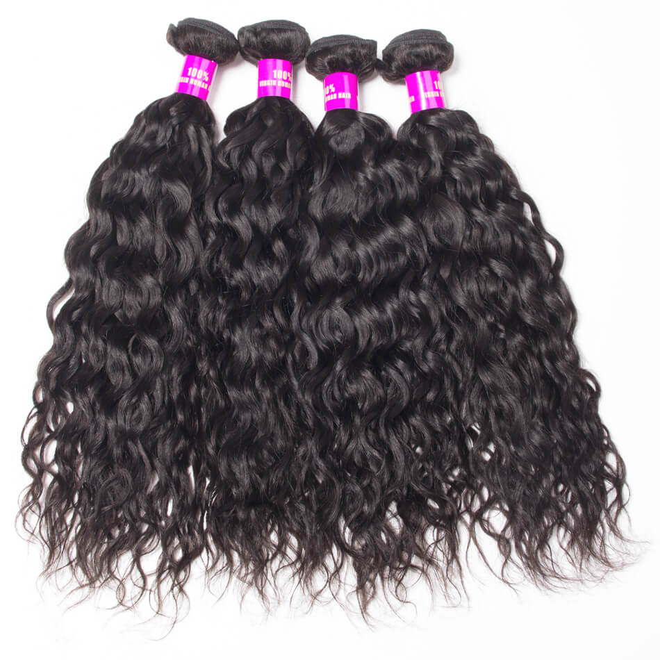 Wet And Wavy Human Hair Weave Bundles With Frontal Natural Color 4 Bundles Brazilian Water Wave With Frontal