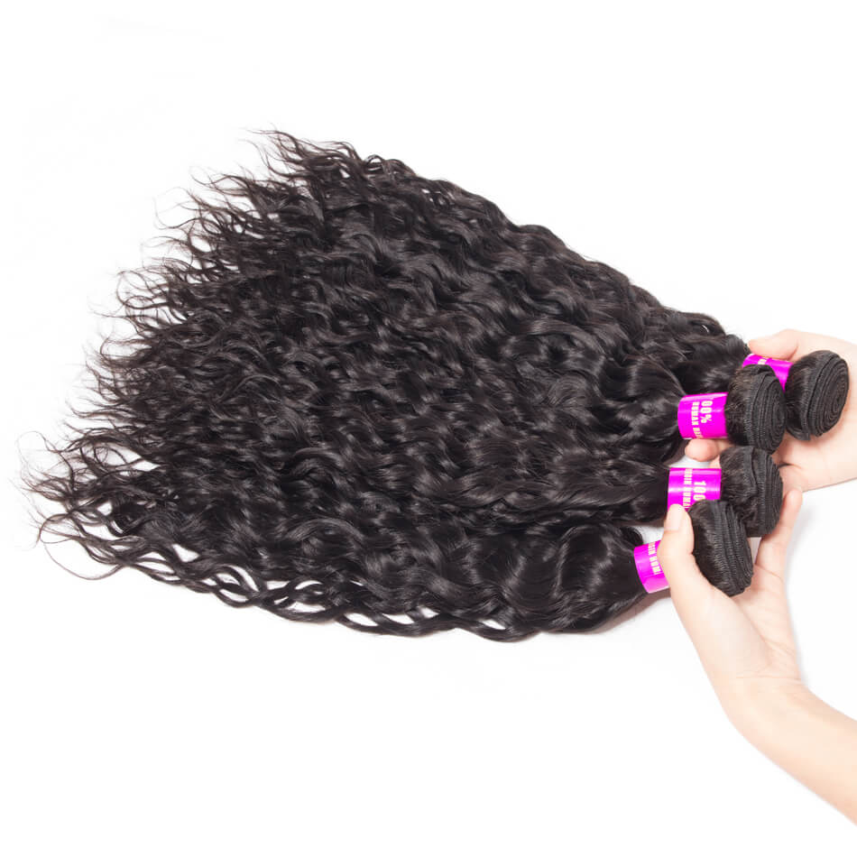 Brazilian Water Wave 3 Bundles with 5×5 Lace Closure Virgin Hair Deals