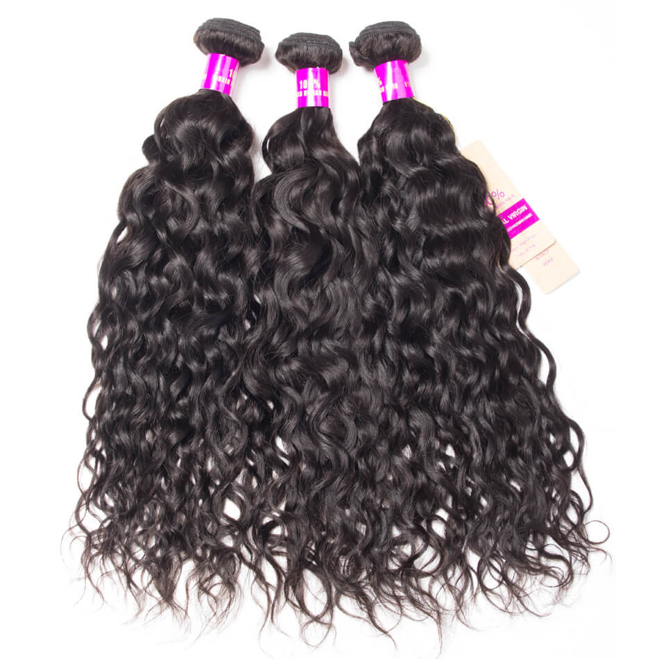 Wet And Wavy Human Hair Weave Bundles With Frontal Natural Color 4 Bundles Brazilian Water Wave With Frontal
