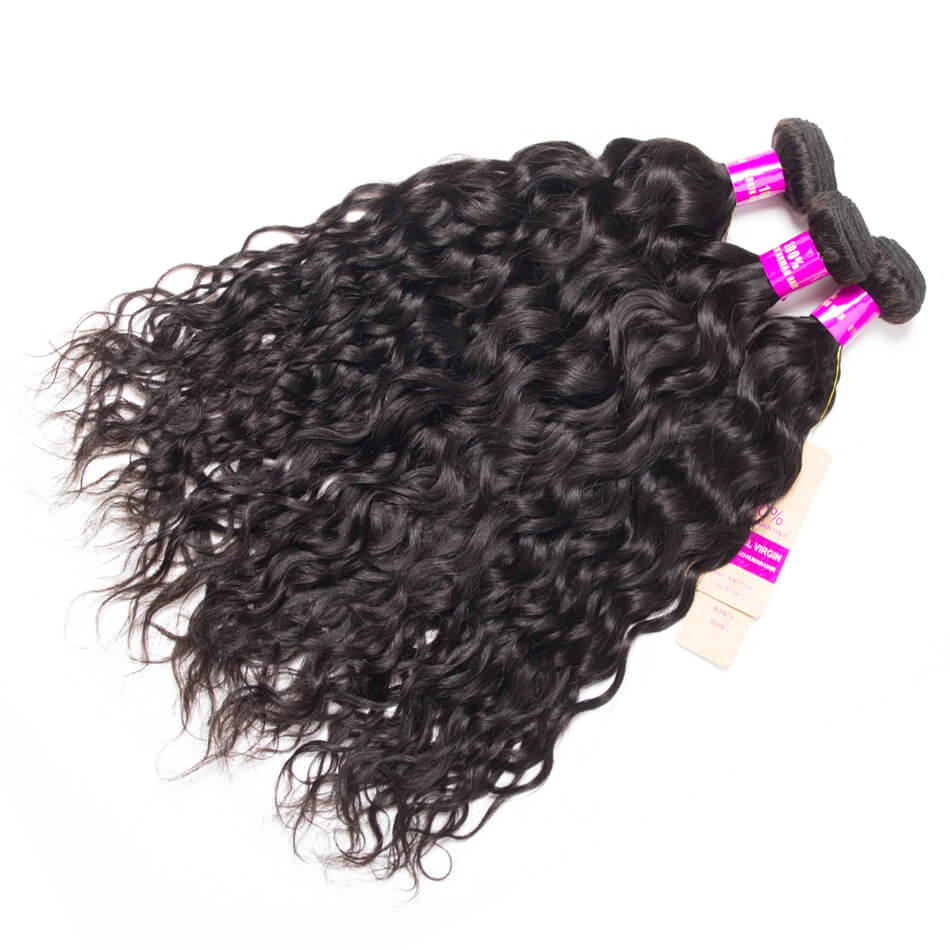 Wet And Wavy Human Hair Weave Bundles With Closure Natural Color 4 Bundles Brazilian Water Wave With Closure
