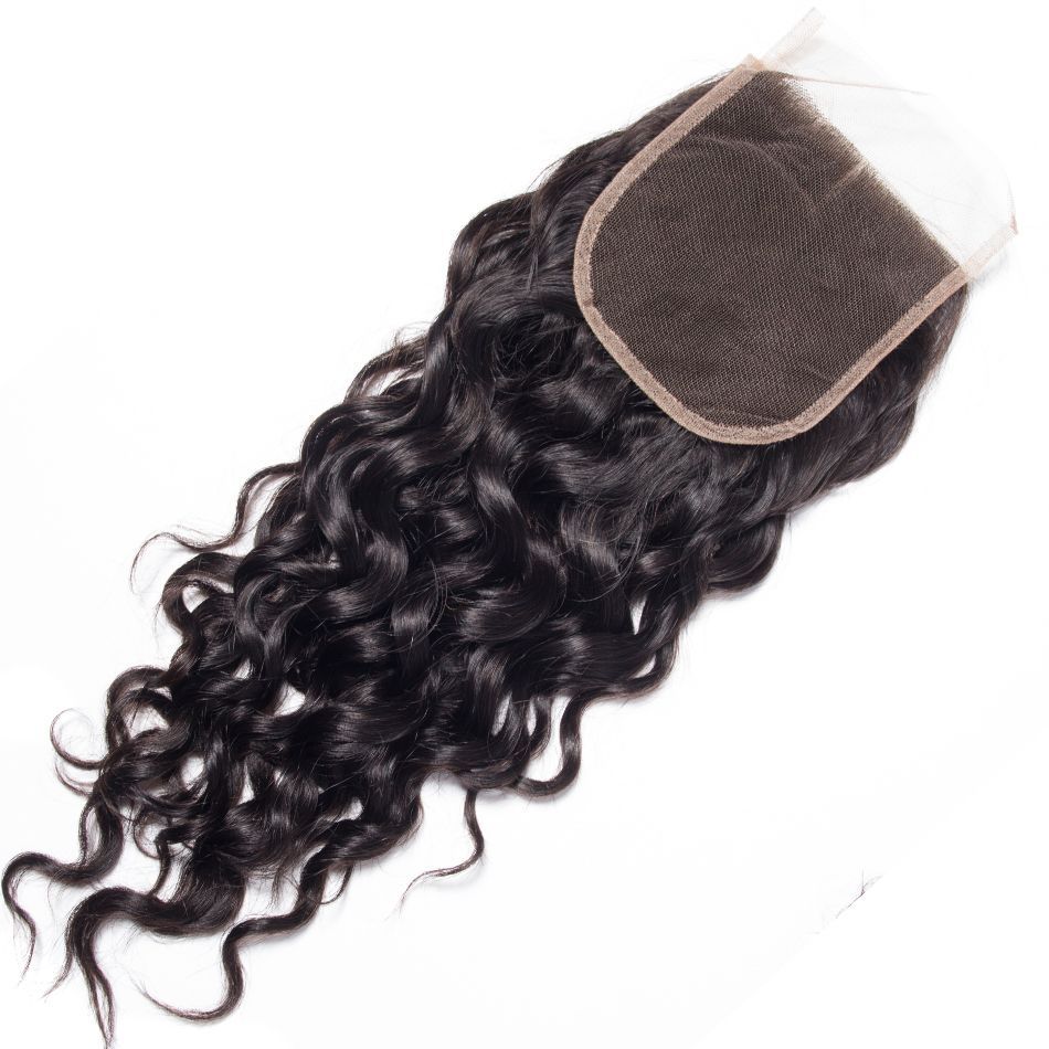 Curlymuse Hair Virgin Brazilian Water Wave Lace Closure Hair Weave Wet and Wavy Closure Hair Extensions