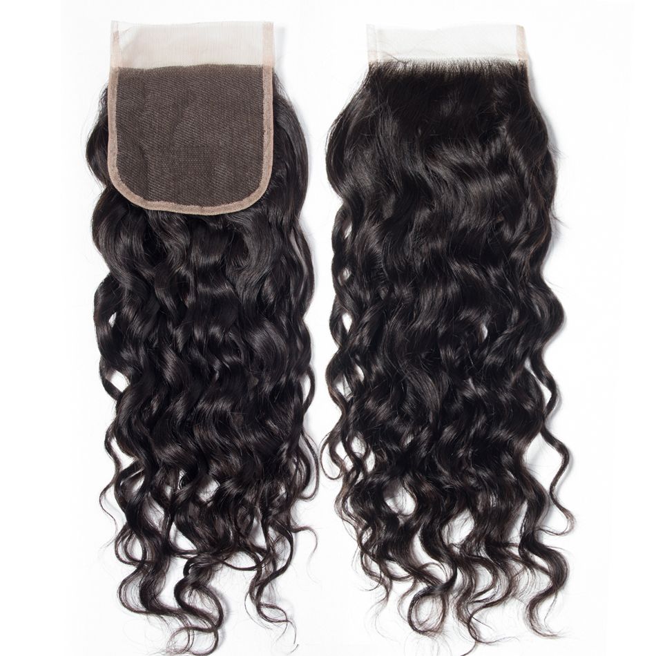 Curlymuse Hair Virgin Brazilian Water Wave Lace Closure Hair Weave Wet and Wavy Closure Hair Extensions