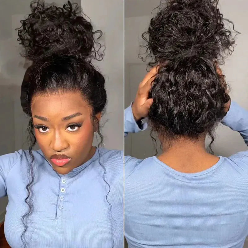 Water Wave Invisi-Drawstring Snug Fit 360 Lace Frontal Wigs Pre-Bleached Knots Human Hair Wigs