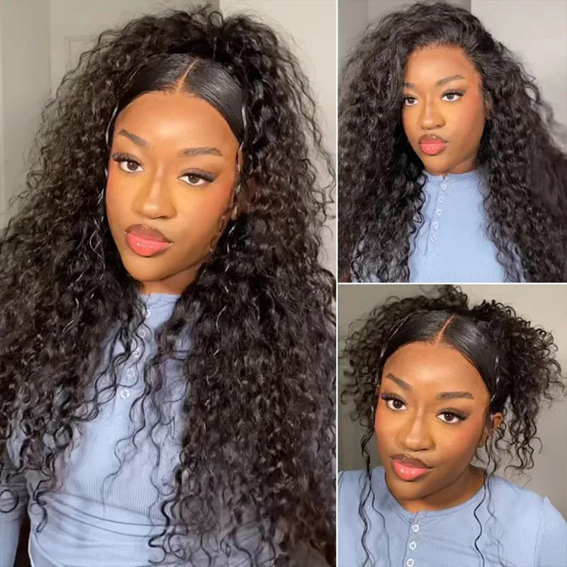 Water Wave Invisi-Drawstring Snug Fit 360 Lace Frontal Wigs Pre-Bleached Knots Human Hair Wigs