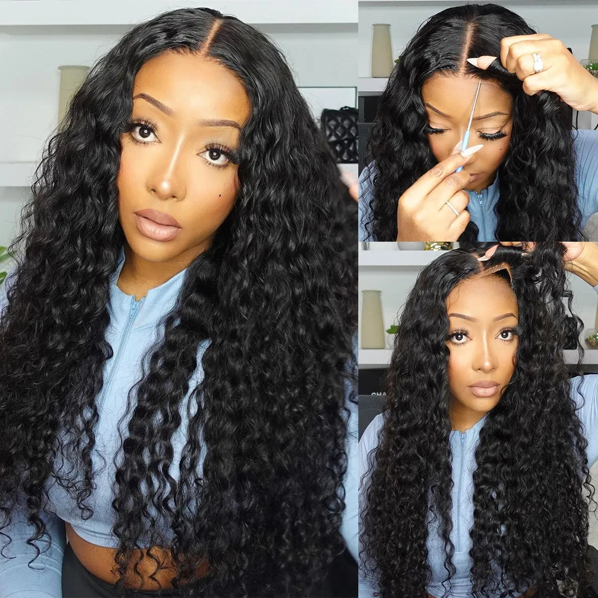 Ready To Go Glueless Pre-cut 6x5 Lace Wig Water Wave Pre-Bleached Knots HD Lace Closure Wig