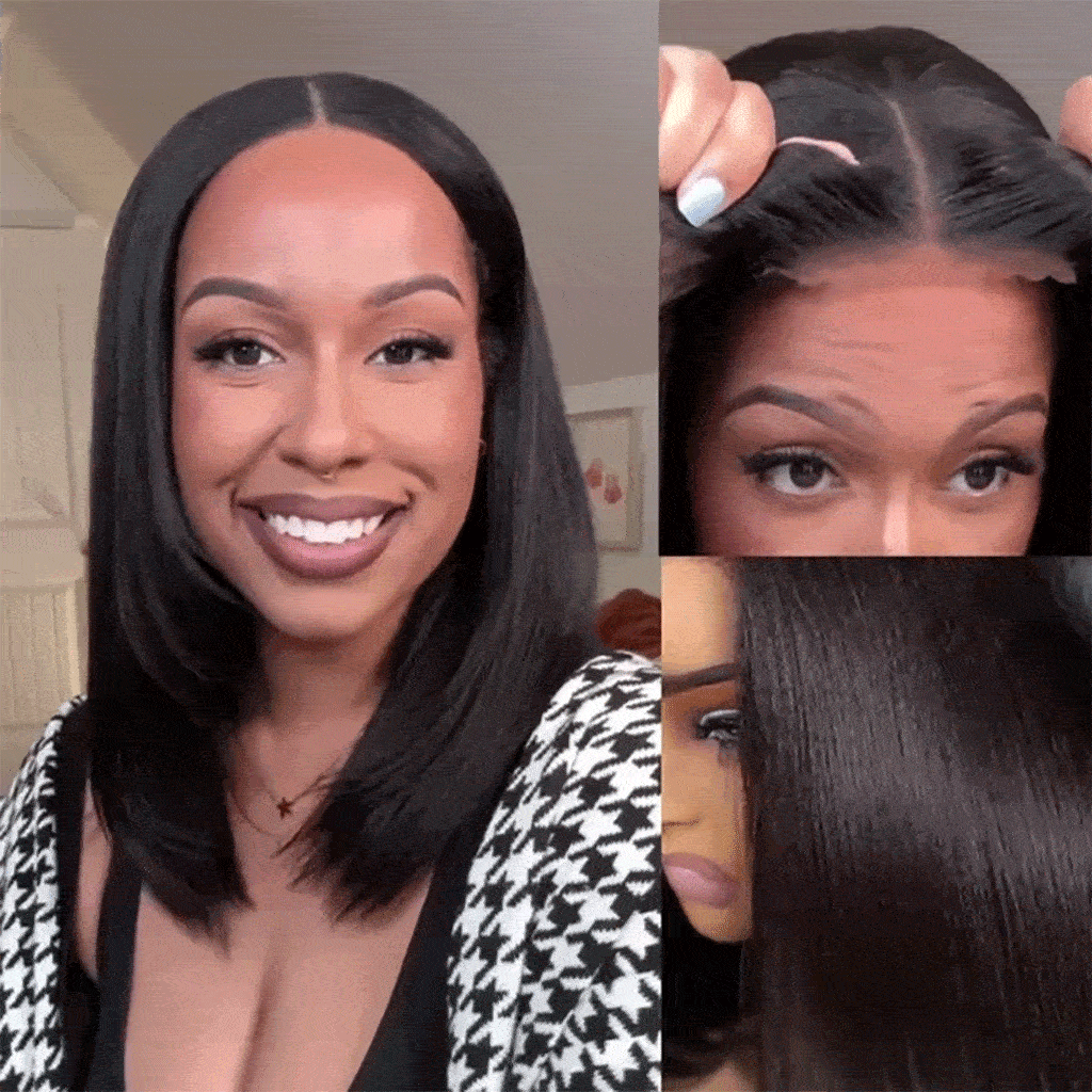 Yaki Straight Glueless Bob Wig 6x5 Pre-Cut HD Lace Bleached Knots Put On & Go