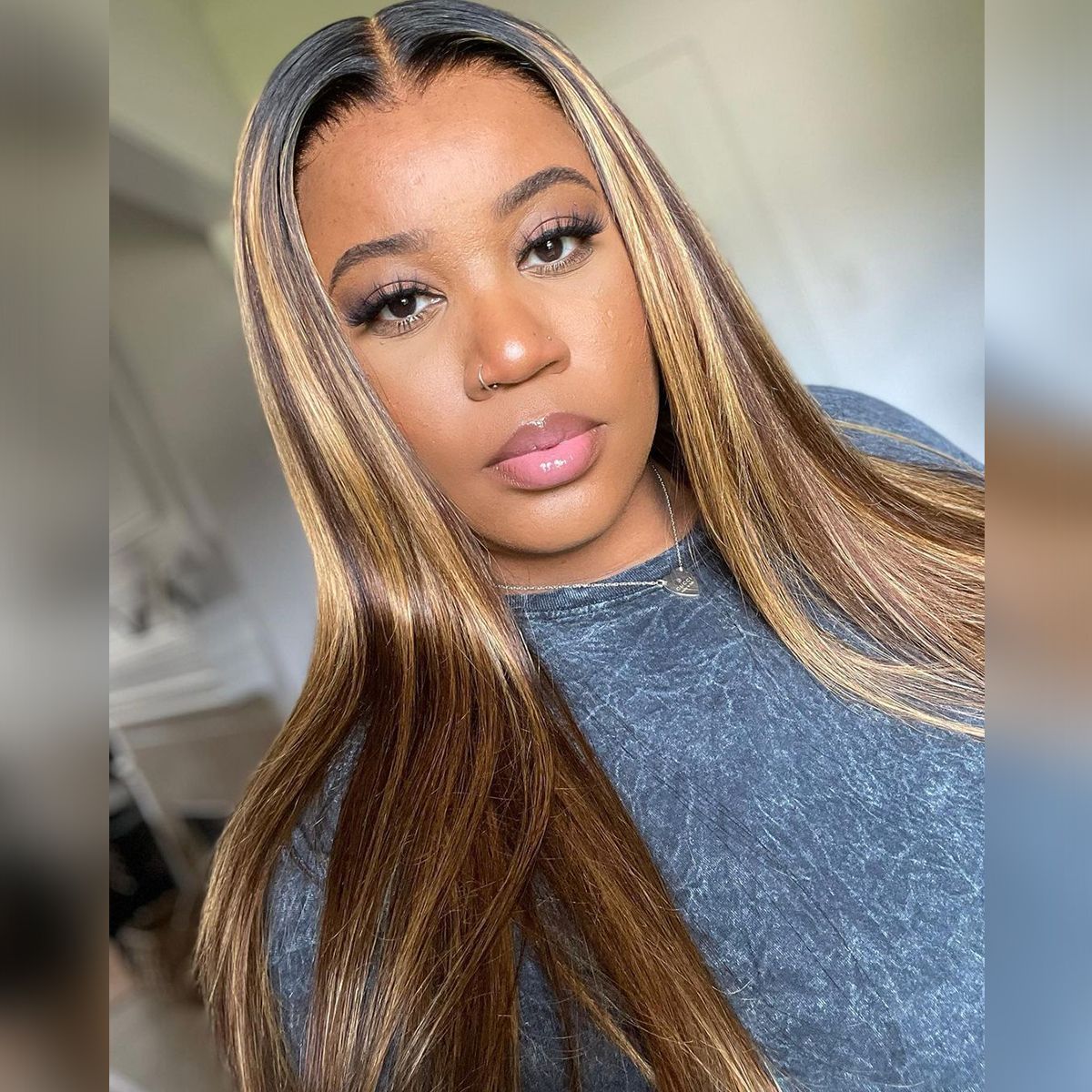 Ombre Highlight Brown With Dark Roots Straight Wig 13x4 HD Lace Frontal Wig 180%