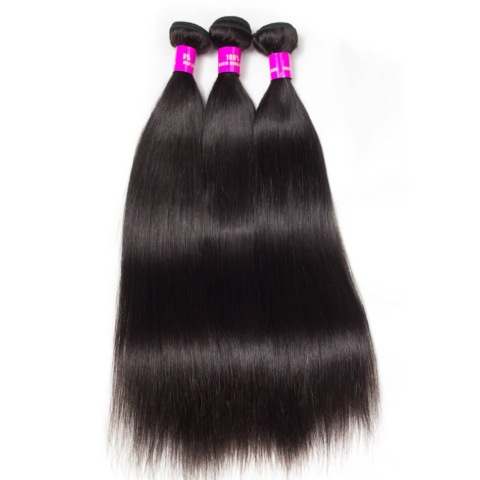 Brazilian Straight Hair 3 Bundles With 360 Frontal Brazilian Virgin Human Hair 360 Lace Frontal Closure With Bundles