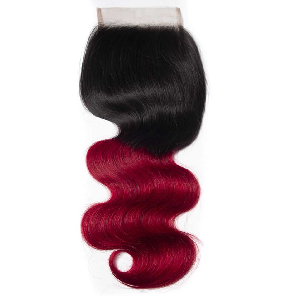 1B Red Body Wave 4x4 Lace Closure