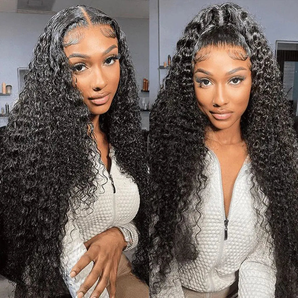 New Invisi-Drawstring Curly 360 Lace Frontal Wigs Pre-Bleached Knots Human Hair Wig