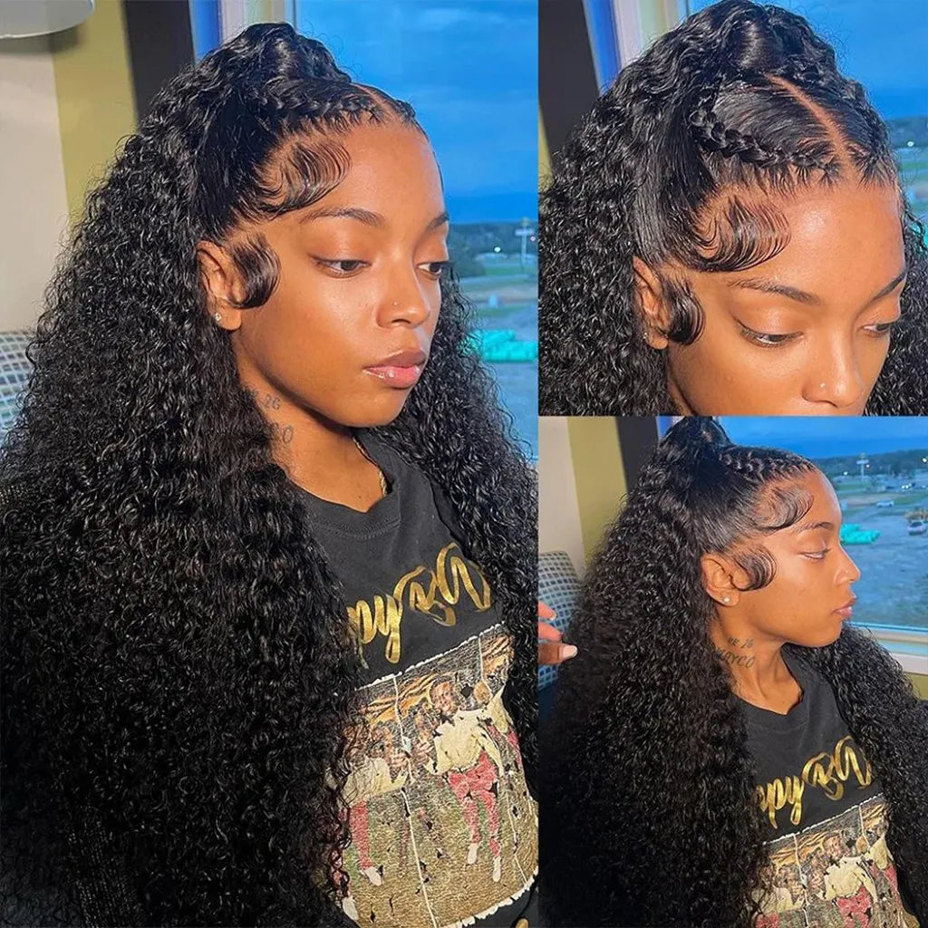 New Invisi-Drawstring Curly 360 Lace Frontal Wigs Pre-Bleached Knots Human Hair Wig