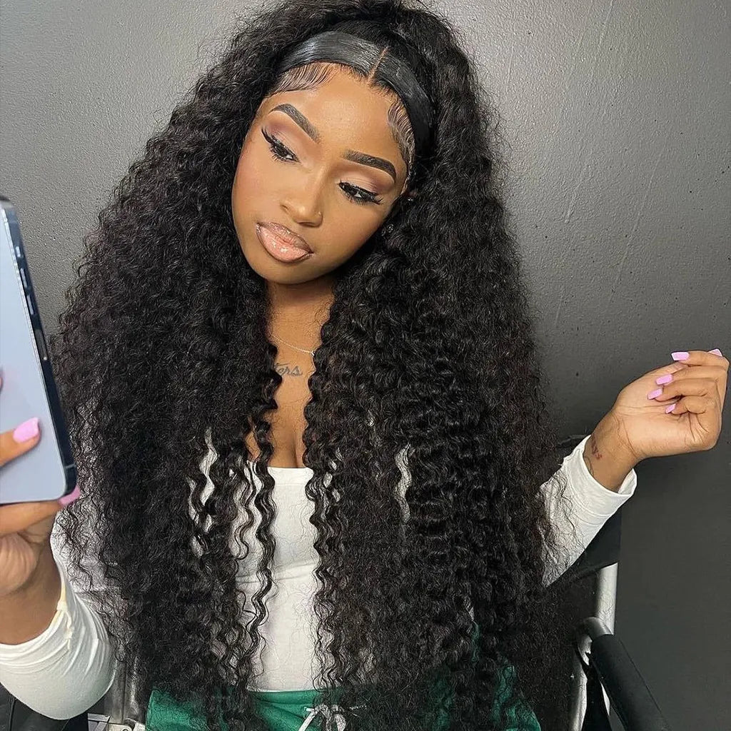 New Invisi-Drawstring Curly 360 Lace Frontal Wigs Pre-Bleached Knots Human Hair Wig