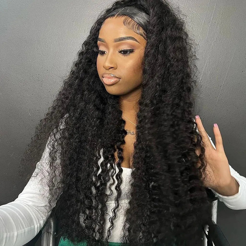 New Invisi-Drawstring Curly 360 Lace Frontal Wigs Pre-Bleached Knots Human Hair Wig