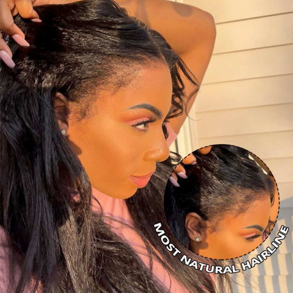 4C Edges Hairline Kinky Straight 13x4 Lace Front Wig Glueless Wig Super Natural
