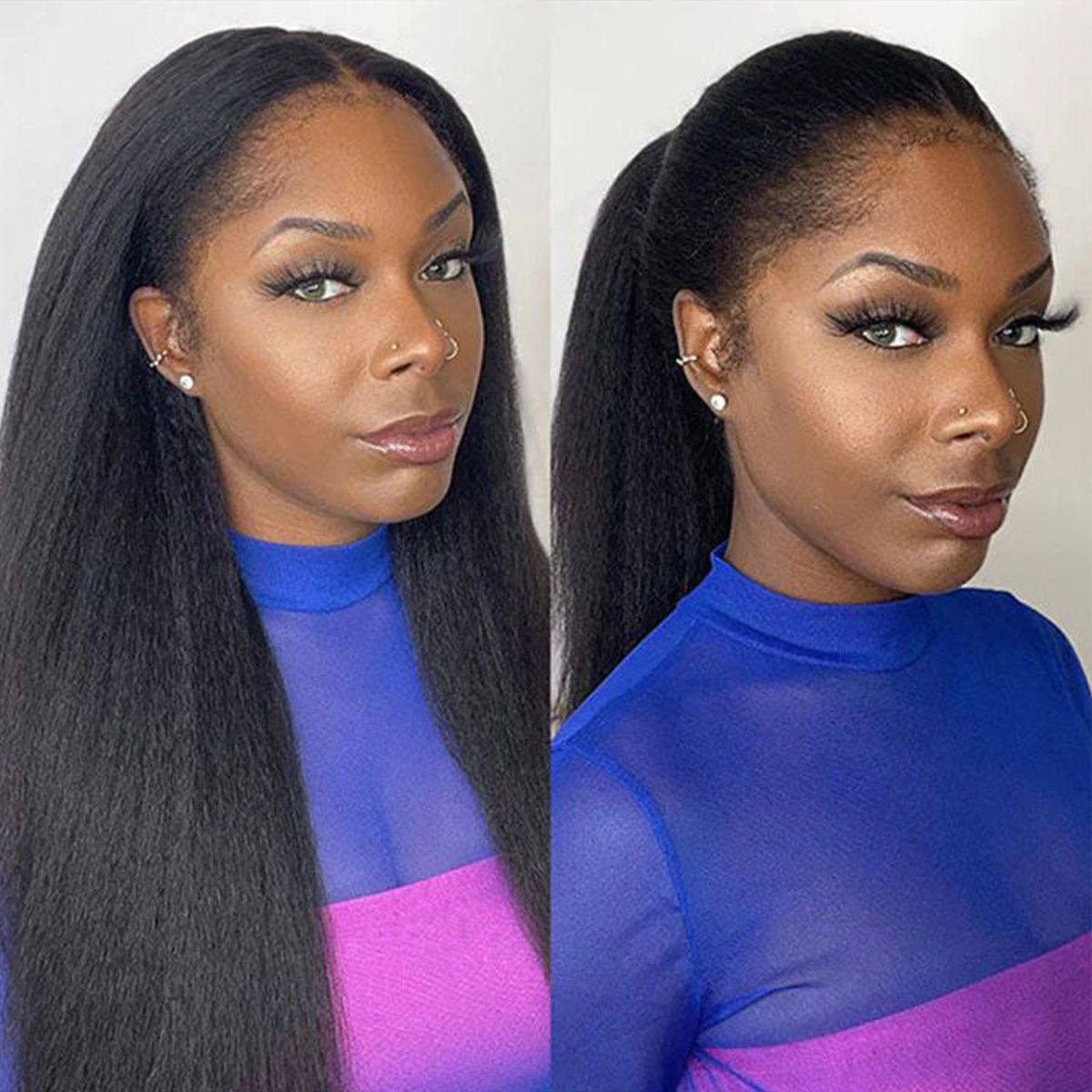 4C Edges Hairline Kinky Straight 13x4 Lace Front Wig Glueless Wig Super Natural