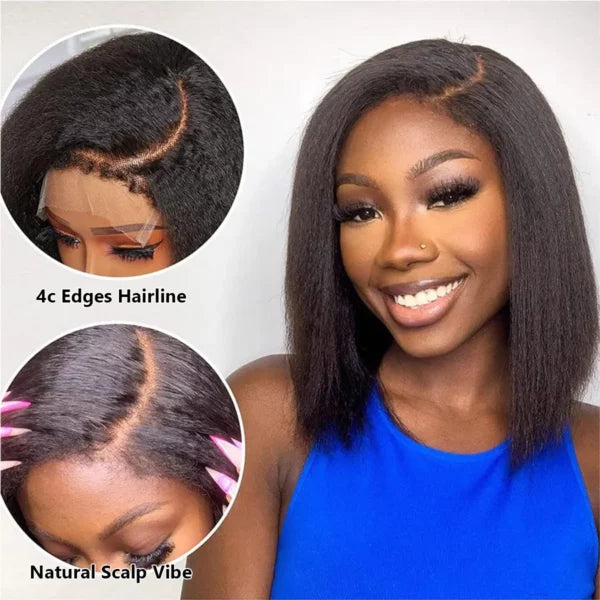 4C Edges Hairline Kinky Straight 6x1.5 Minimalist Pre-Cut Lace Short Bob Wig