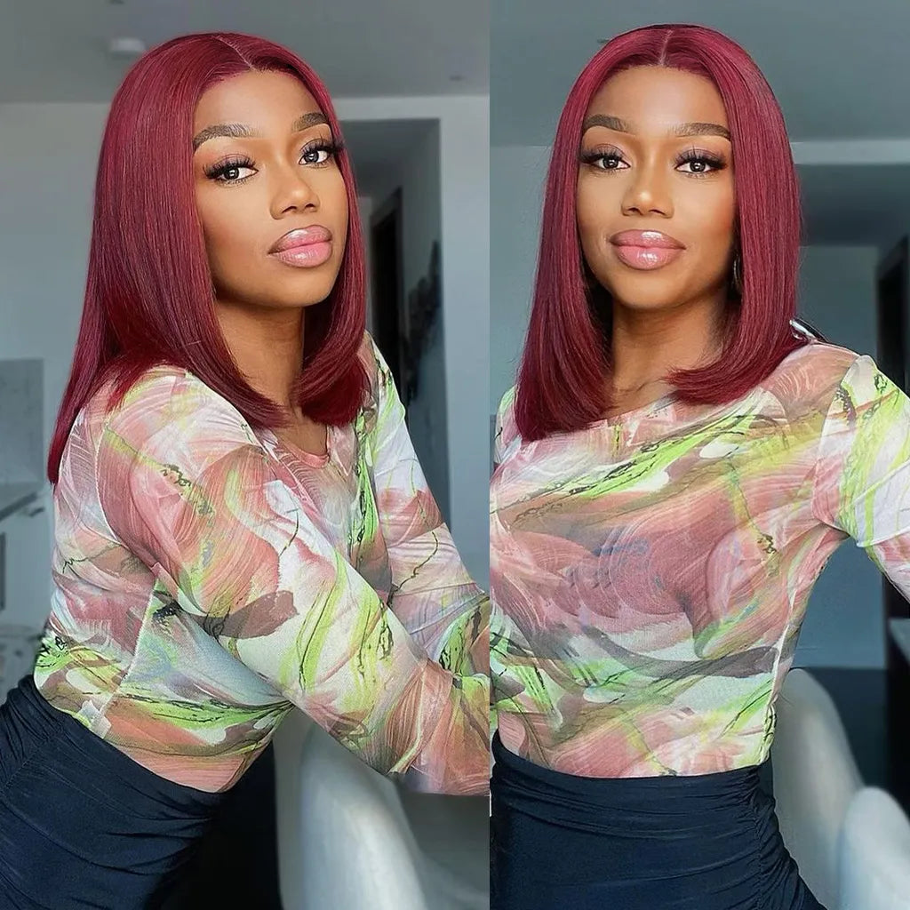 Dark Brown / 99j / Copper Brown Bob Wig Glueless 6x5 Pre-Cut HD Lace Wig Wear & Go