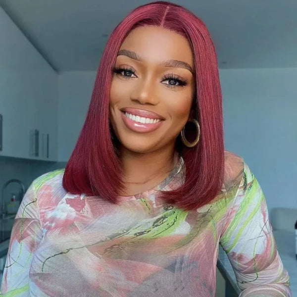 Dark Brown / 99j / Copper Brown Bob Wig Glueless 6x5 Pre-Cut HD Lace Wig Wear & Go