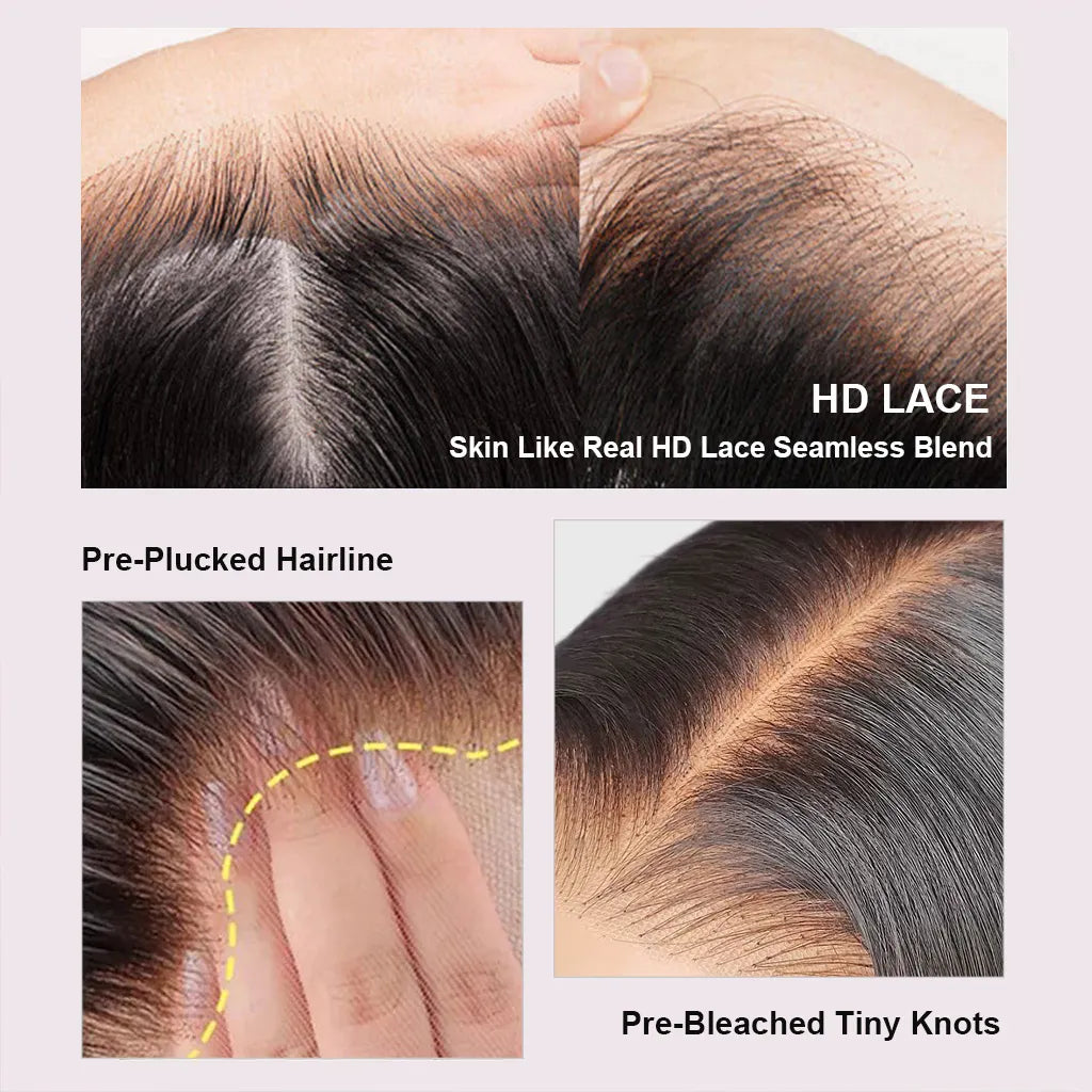 13×4 HD Kinky Straight Lace Front Wigs Yaki Human Hair Wigs Pre-Bleached Knots
