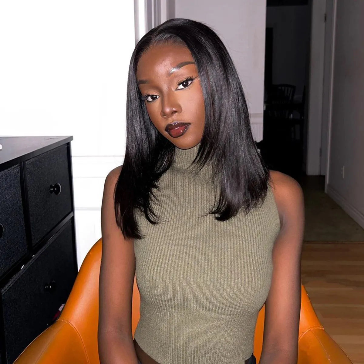 Trendy Layered Cut Pre-Cut 6x5 Lace Short Straight Wig Breathable Airy Cap Put On & Go