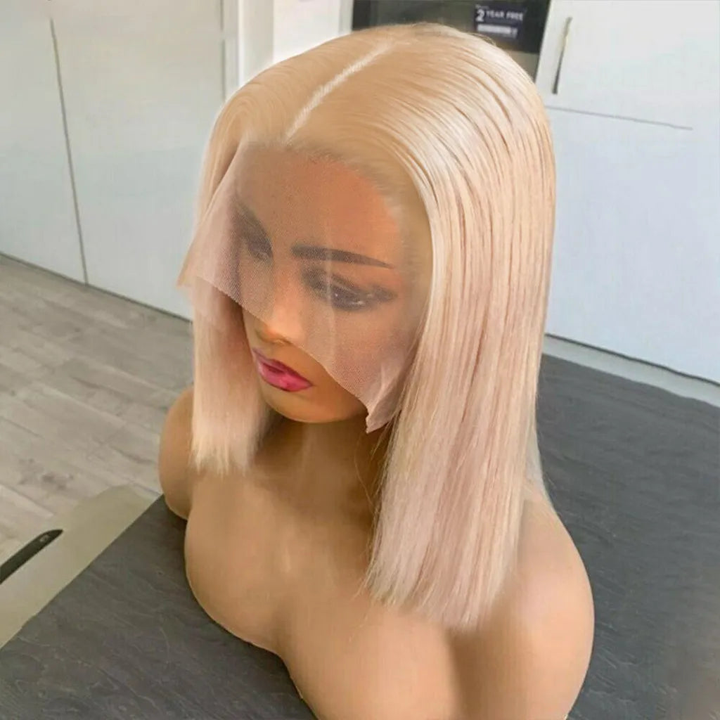 Ash Blonde Straight Bob Wig 13x6 Lace Front Human Hair Short Wigs