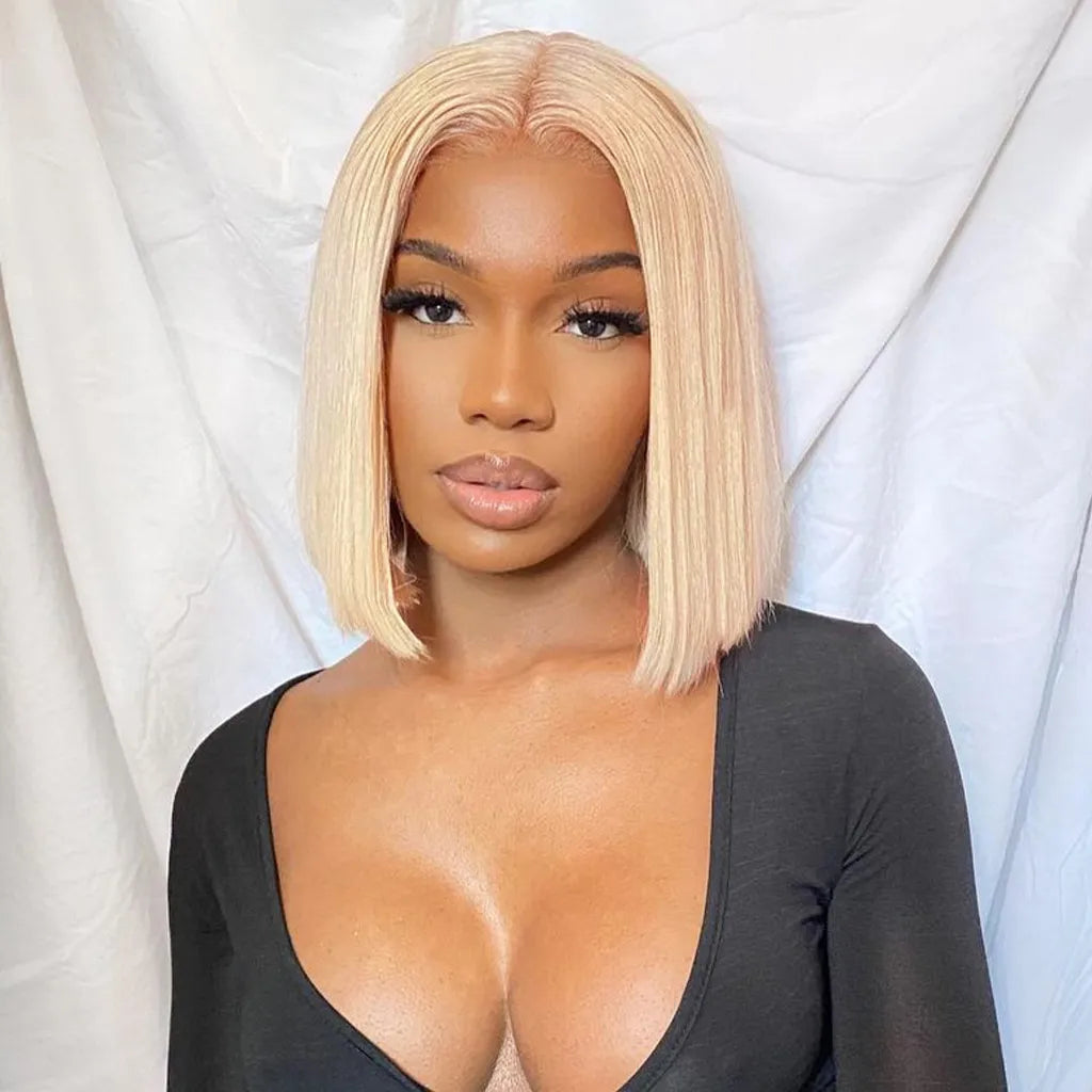 Ash Blonde Straight Bob Wig 13x6 Lace Front Human Hair Short Wigs
