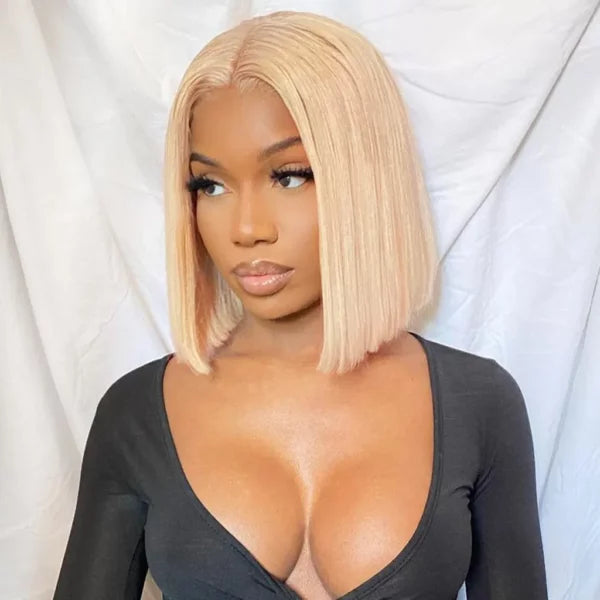 Ash Blonde Straight Bob Wig 13x6 Lace Front Human Hair Short Wigs