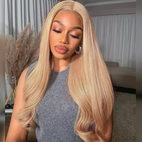 Ash Blonde Color 13x6 Lace Frontal Wig Body Wave Straight Human Hair Lace Wig