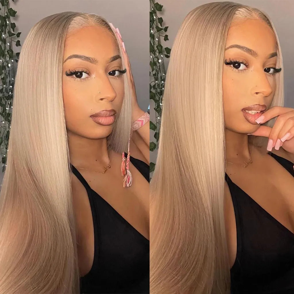 Ash Blonde Color 13x6 Lace Frontal Wig Body Wave Straight Human Hair Lace Wig
