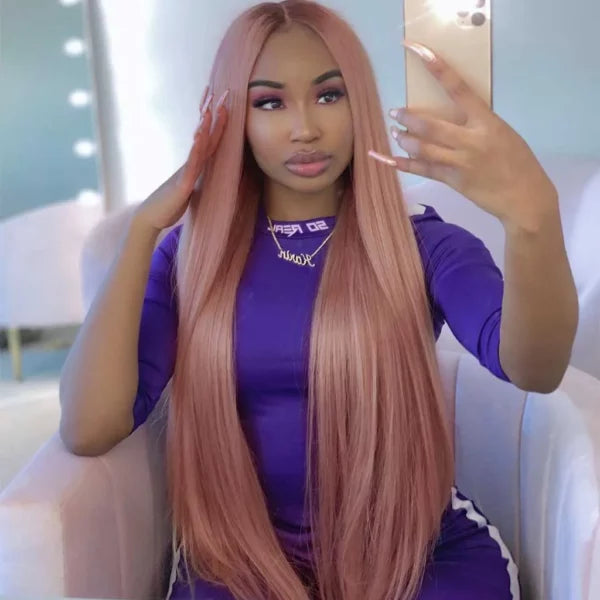 Ash Pink Glueless Straight Wig Pre-Cut 6x5 HD Lace Natural Hairline 180%
