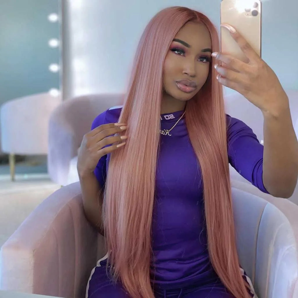 Ash Pink Glueless Straight Wig Pre-Cut 6x5 HD Lace Natural Hairline 180%