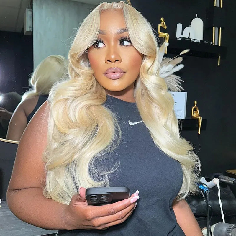 Glueless Blonde Wig With Curtain Bangs Pre-Cut 6x5 Lace & Bleached Knots