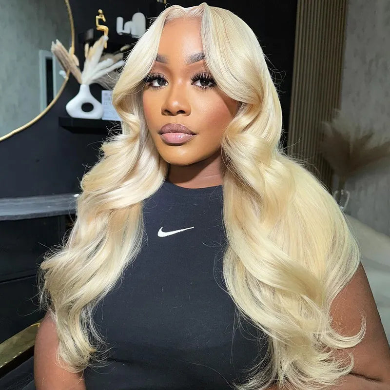 Glueless Blonde Wig With Curtain Bangs Pre-Cut 6x5 Lace & Bleached Knots